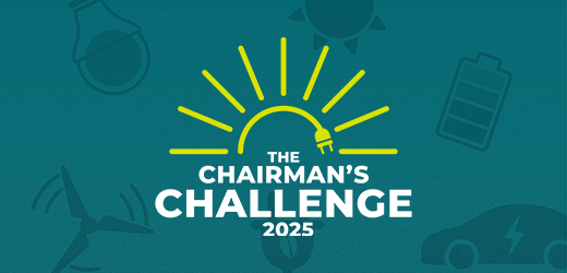A sunshine illustration with a electrical plug incorporated and the text "The Chairman's Challenge 2025" below.